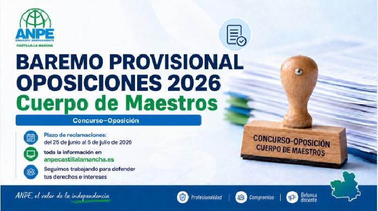 BAREMO PROVISIONAL de la fase de Concurso. Oposiciones Maestros 2026