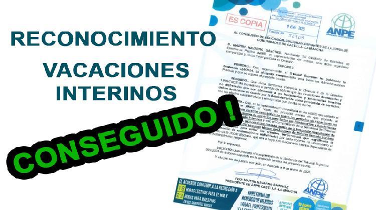 INTERINOS. Gracias a ANPE se reconocerá las vacaciones devengadas en sustitución como servicios prestados.