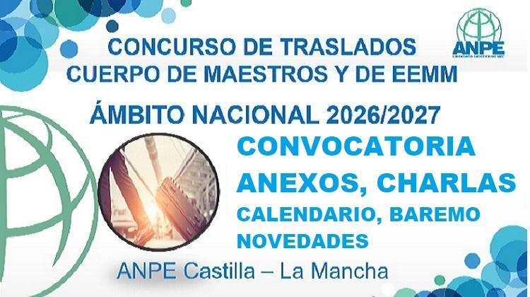 Convocatoria Concurso de Traslados Nacional y Concursillo CLM 26-27. Calendario, Charla, Novedades y Anexos. Inicio Plazo: 05Nov