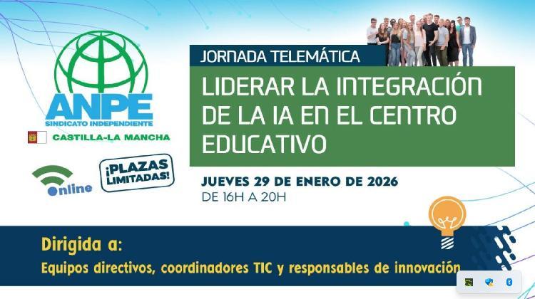 NUEVA Jornada Formativa Telemática: Liderar la integración de la IA en el centro educativo