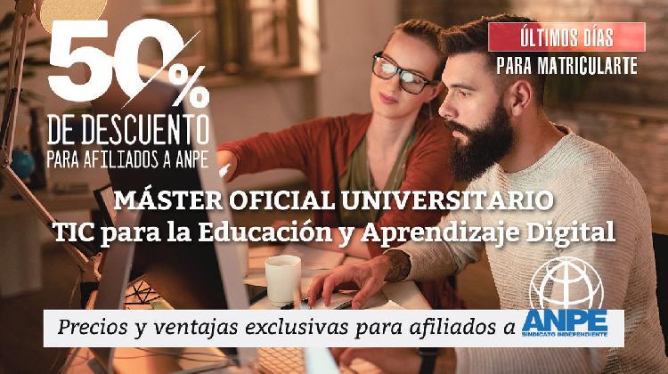 Últimos días. Máster Oficial TIC para la Educación con 50% Afiliados.