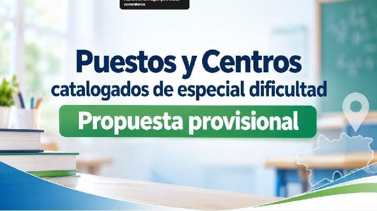 Propuesta provisional. Puestos y centros de especial dificultad. Difícil desempeño. Curso 2026/2027