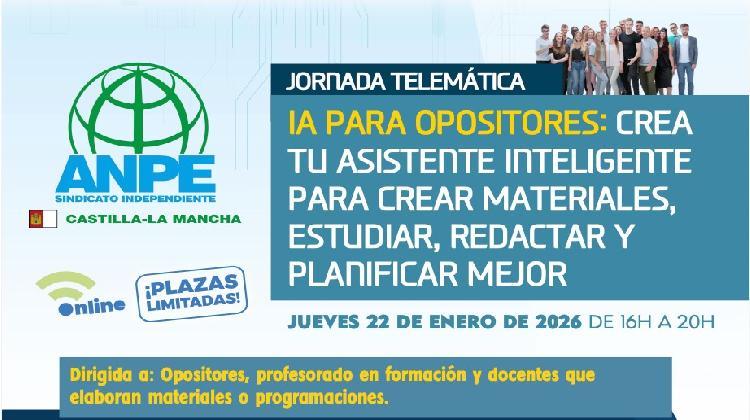 Jornada Telemática: IA para opositores: crea tu asistente inteligente para crear materiales, estudiar, redactar y planificar